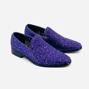 Enzo Romeo Purple Glitter Sparkle Slip-On Loafers Dress Shoes